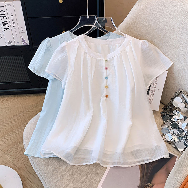 🧡LINNA🧡สีทึบ แขนสั้น เสื้อเชิ้ต สไตล์ใหม่