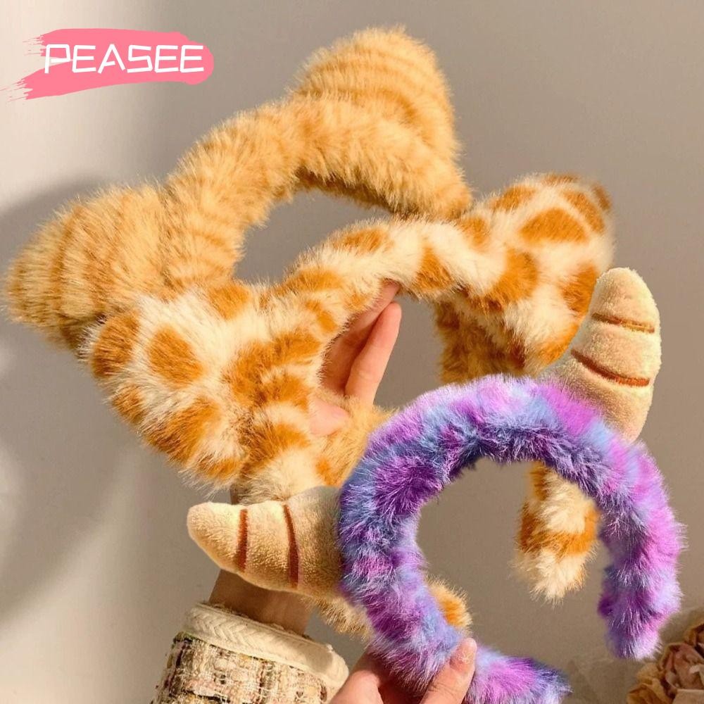 [PEASEE] ที่คาดผมซักผ้า|รูปแบบการ์ตูนที่คาดผมหูแมว,กิ๊บติดผมเสือดาวตุ๊กตา