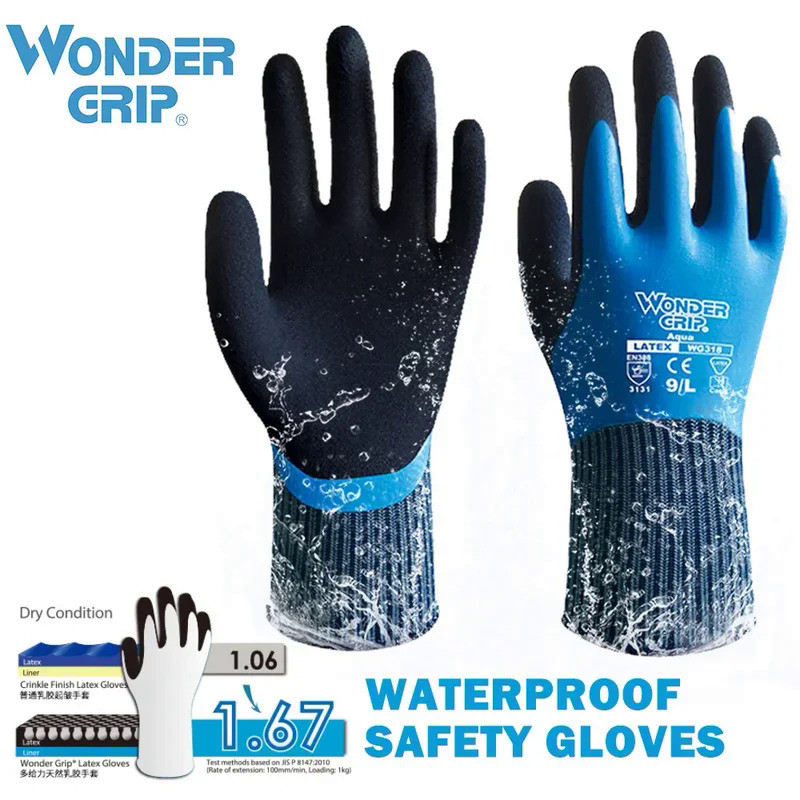 Wonder Grip WG-318 Safety Waterproof Work Gloves Woman Men's Working Gloves Double Coated Nylon Glov