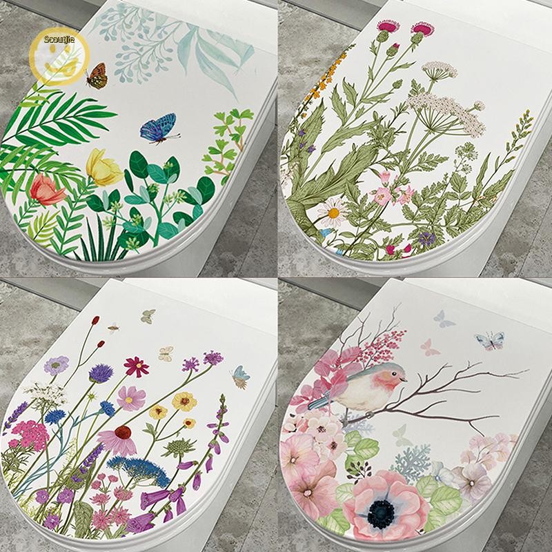 Scoutjie ดอกไม้หญ้านกห้องน้ําสติกเกอร์ Self กาวภาพวาดที่ถอดออกได้ห้องน้ํา Decal ตกแต่งห้องสติกเกอร์ TH