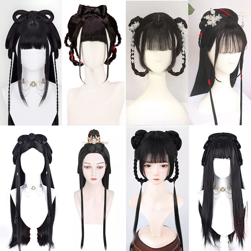 เครื่องแต่งกายโบราณ Hanfu วิกผม Fairy สไตล์เครื่องแต่งกายโบราณเต็มหมวก Wei Jinming ทําจัดแต่งทรงผม All-Match สไตล์จีนวิกผมยาวขนาดกลาง