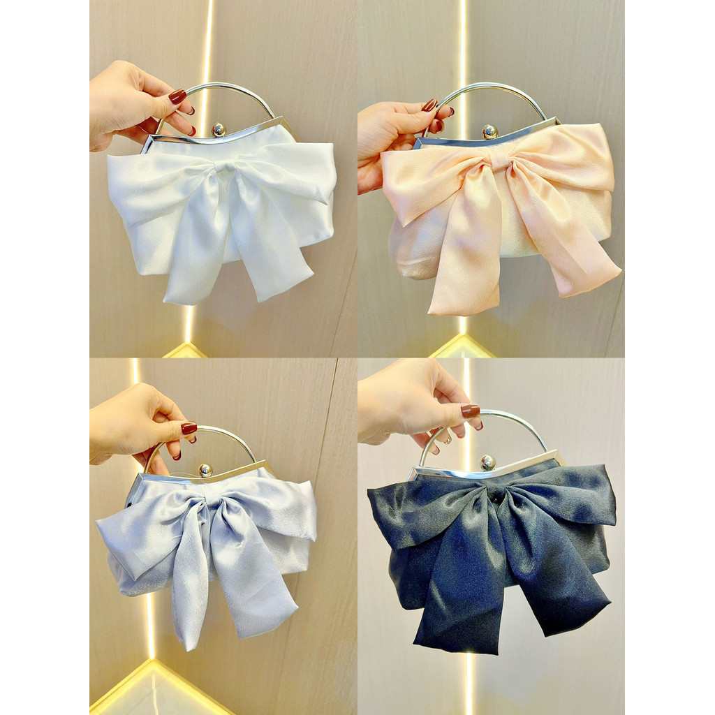 กระเป๋าถือจัดเลี้ยงงานแต่งงานโบว์โซ่สีขาวสไตล์ใหม่