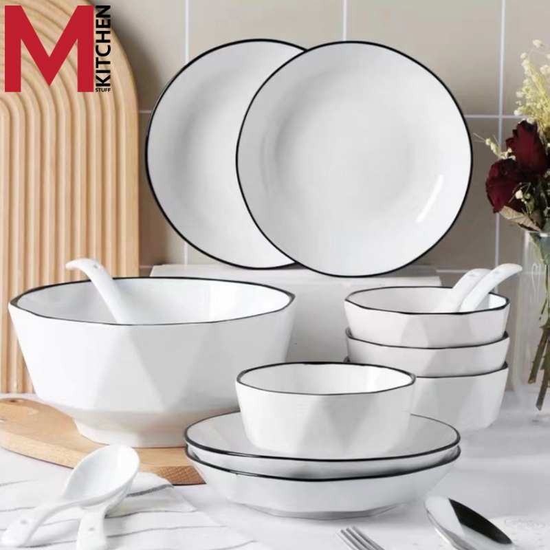 M KITCHEN จาน ชาม ถ้วย เซรามิค เข้าไมโครเวฟได้ Diamond series มีให้เลือกหลายขนาด สามารถเข้าไมโครเวฟ (A3)