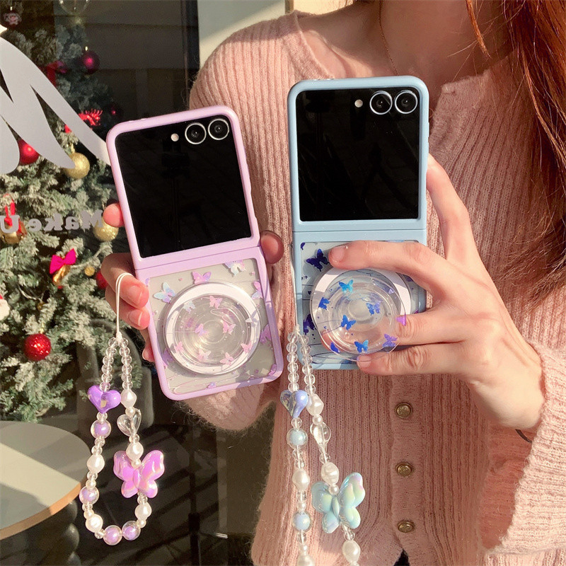 น่ารักผีเสื้อวงเล็บแม่เหล็กสร้อยข้อมือเคสโทรศัพท์สําหรับ Samsung Galaxy Z Flip 5 6 Z Flip6 ZFlip 6 Z