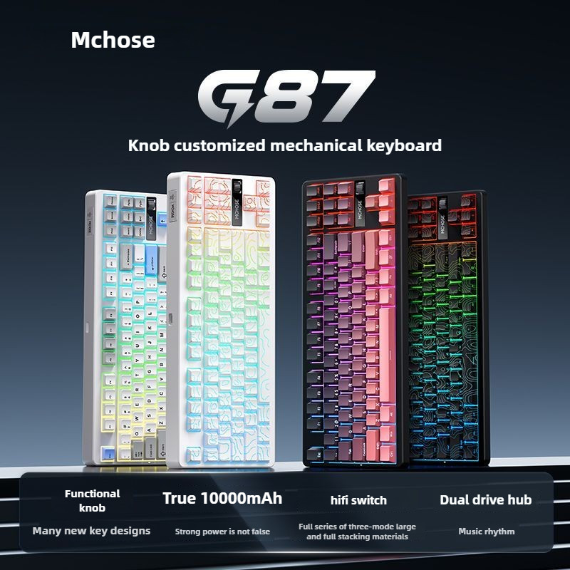MCHOSE G87 ที่กําหนดเองคีย์บอร์ดปะเก็นโครงสร้างไร้สาย 3 โหมด 10000mAh RGB เพลง Rhythm PBT Doubleshot