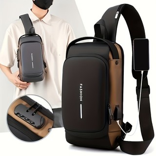 Mochila De Peito Masculina À Prova D'água Com Trava De Código Usb Alta Qualidade