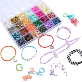 ชุดกล่องลูกปัด 24 ตาราง (ประมาณ 12,000 ชิ้น) สําหรับทำเครื่องประดับ DIY สร้อยคอและสร้อยข้อมือ