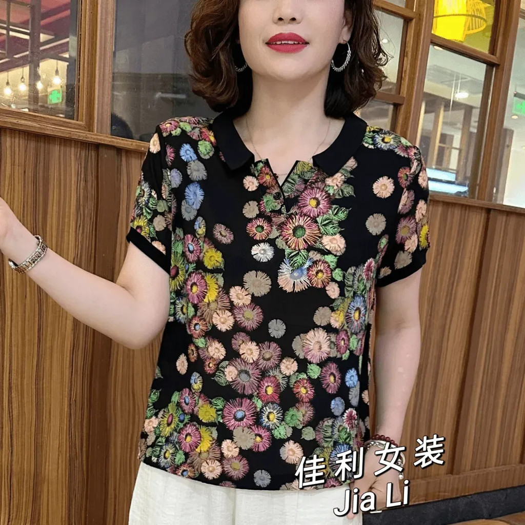 เสื้อแขนสั้นสไตล์ใหม่ ลายดอกไม้ สีสดใส เหมาะทุกโอกาส ในแบบ.slimmer.fit