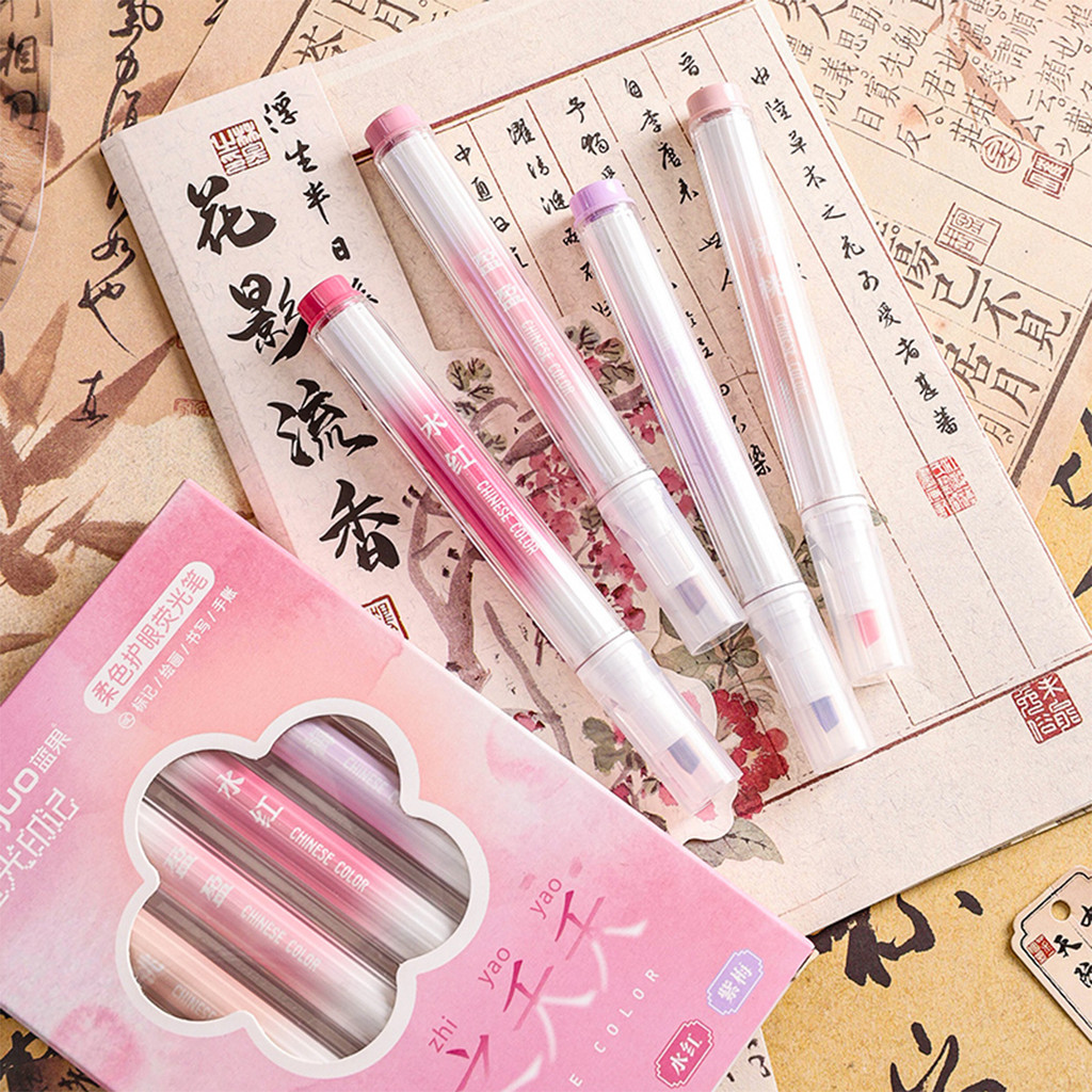 4 ชิ้น/กล่อง Highlighter Candy สี Marker Morandi-สี Highlighters สําหรับ Journal DIY ตกแต่งปากกาสําหรับนักเรียนอุปกรณ์การเรียนเครื่องเขียน