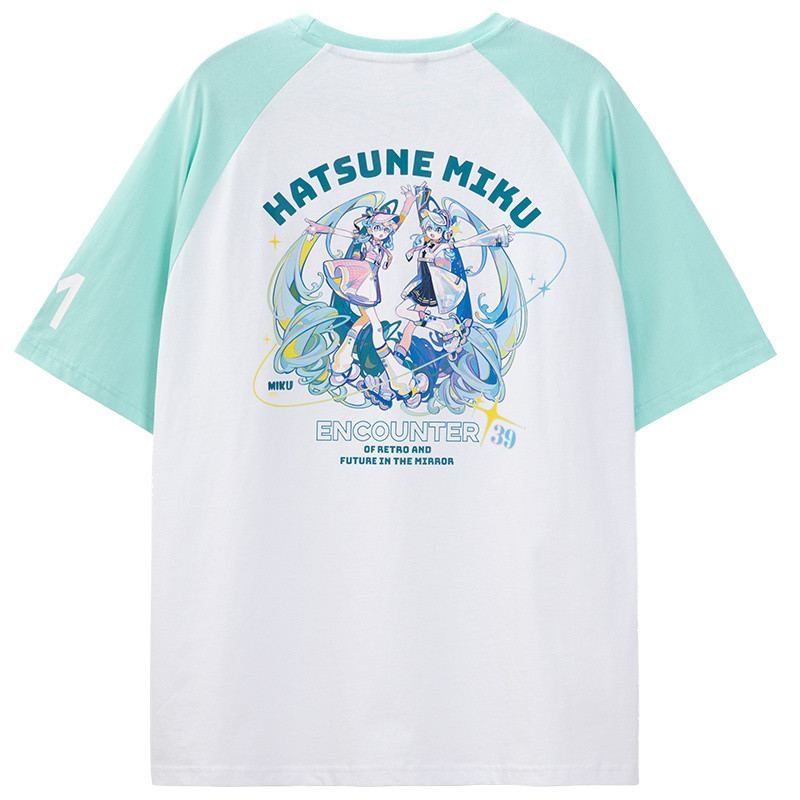 Moeyu Hatsune miku Mirror Meet Retro และ miku Raglan เสื้อยืดแขนสั้น miku คอกลม สินค้าสองมิติ