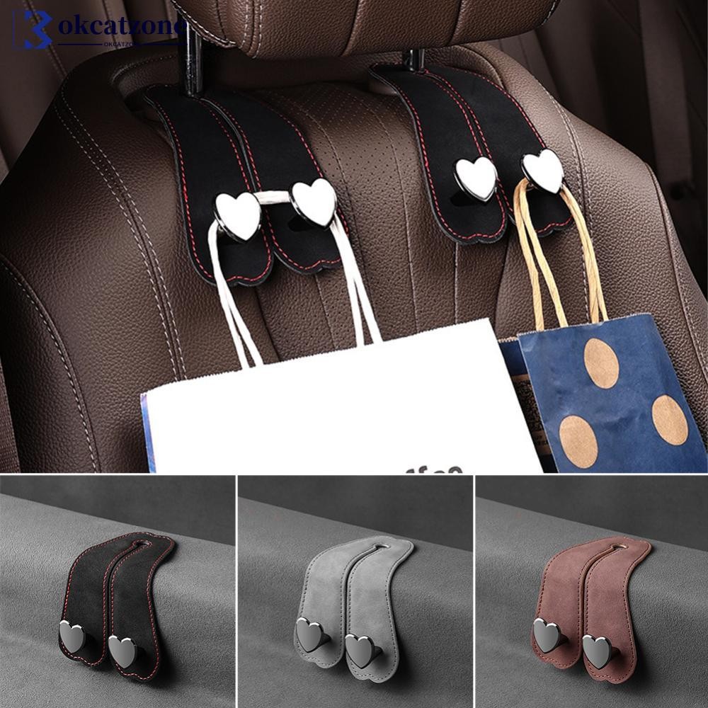 OKCATZONE Car Seat Headrest Hooks 2 in 1 Leather Heart Shape Metal Back Hook Purse and Bag Backpack 