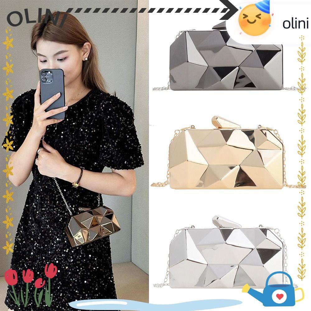โอลินี กระเป๋าราตรี,กระเป๋าถือผู้หญิงทรงเรขาคณิตขนาดเล็กกระเป๋าคลัทช์กล่องทองอะคริลิคเงาหรูหราสําหรับผู้หญิง