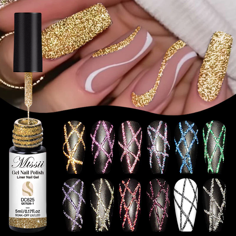 MTSSII 5ml สะท้อนแสง Glitter Line Gel ยาทาเล็บเลเซอร์ประกายฝรั่งเศส Line Drawing Painting Gel