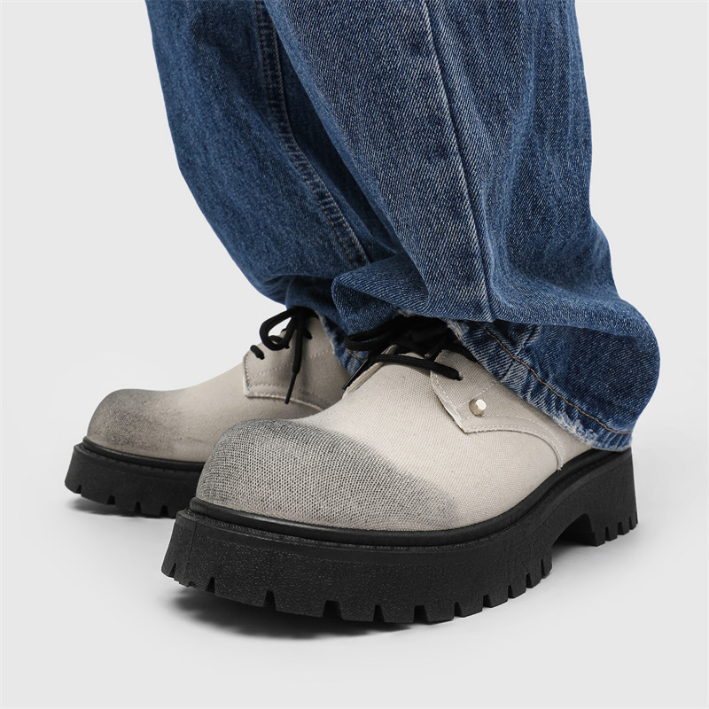 รองเท้าหนังส้นสูงผู้ชาย รองเท้าหนังส้นสูงผู้ชาย รองเท้าหนัง Big Toe Retro สไตล์อังกฤษรองเท้าหนังขนาดเล็กรองเท้าหนังผู้ชายหนา Soled รองเท้าหนังเพิ่มความสูงรองเท้าหนัง Lace-Up รองเท้าหนัง