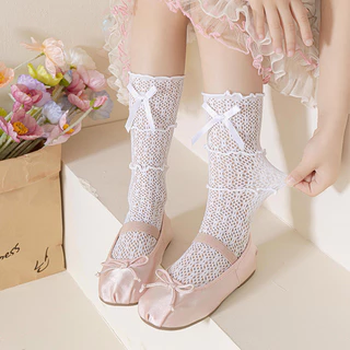 เด็กผู้หญิง Spring Summer Must-Have!เวอร์ชั่นเกาหลีสไตล์โลลิต้าสามชั้นลูกไม้โบว์ลูกไม้กองถุงเท้าเจ้าหญิง