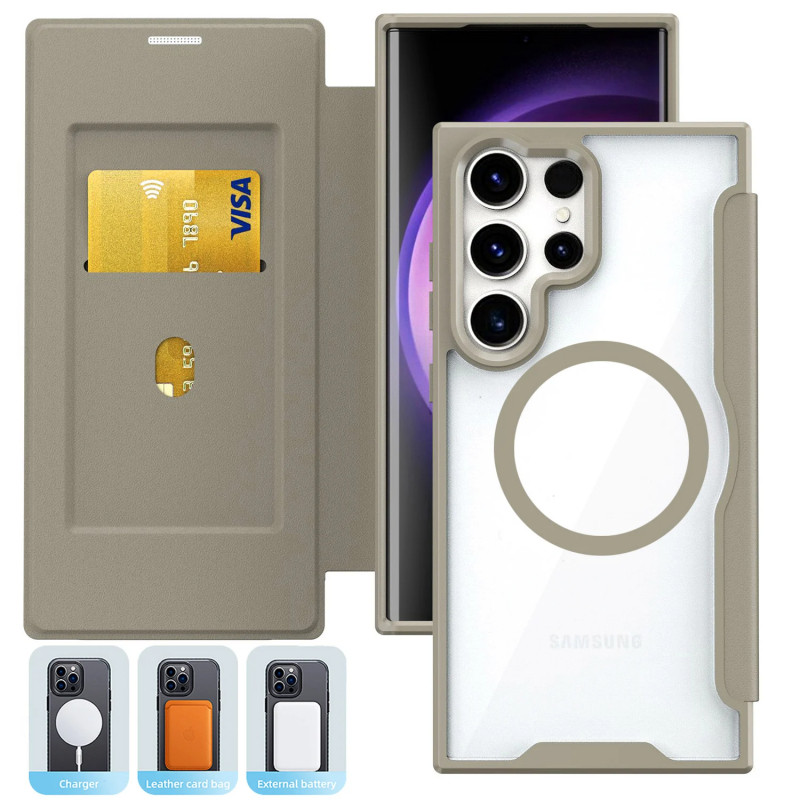 หรูหราธุรกิจพลิกช่องเสียบการ์ดแม่เหล็กหนัง PU เคสโทรศัพท์สําหรับ Samsung Galaxy S25 Ultra S24 S23 Ultra Plus S23FE A54 โปร่งใสกันกระแทกปกแข็ง