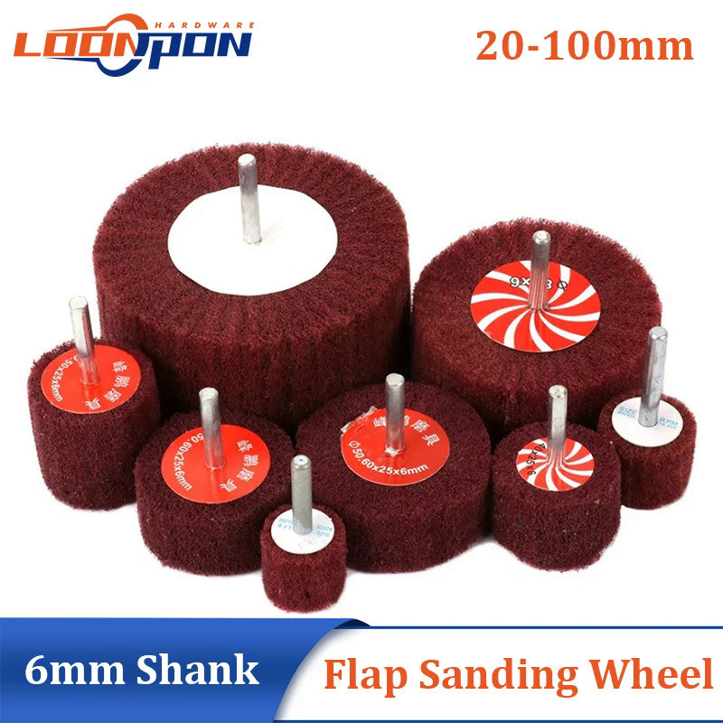 20mm-100mm Non-woven Flap Sanding Wheel 320# 6mm Shank Fiber Abrasive Scouring Pad Polishing Grindin