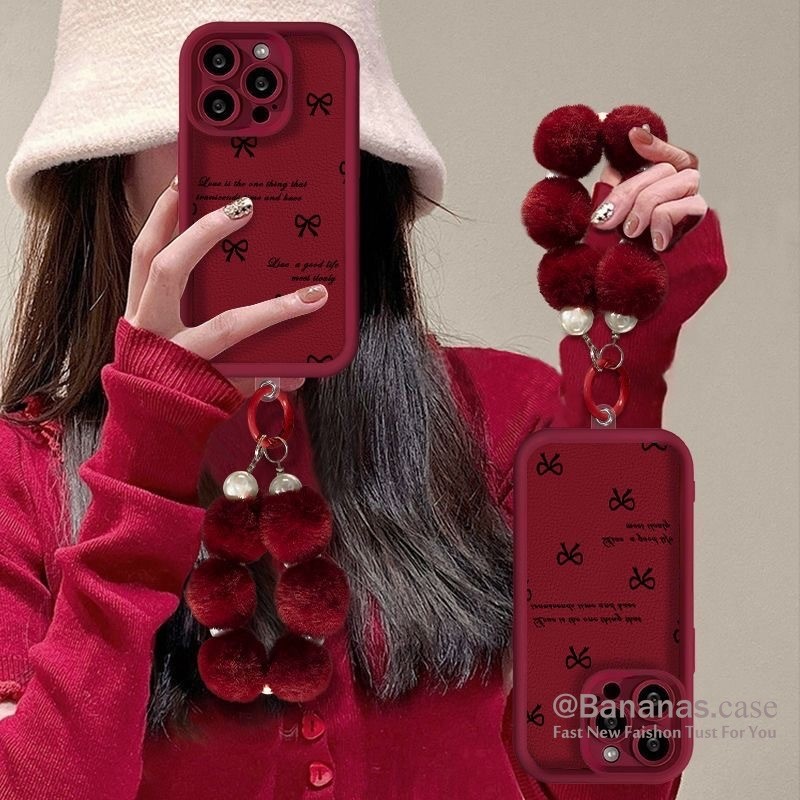 Iphone 16 15 14 13 12 11 Pro Max X Xr Xs Max 7 8 Plus SE2020 เคสโทรศัพท์น่ารักโบว์สีดํา + Lanyard คู่นุ่มปกหลัง