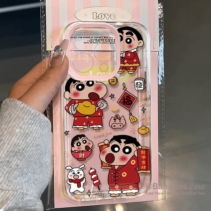 Iphone 16 15 14 13 12 11 Pro Max X XR XS Max 7 8 Plus SE2020 เคสโทรศัพท์น่ารักปีใหม่สีแดงเครยอนชินจังปกอ่อนใส