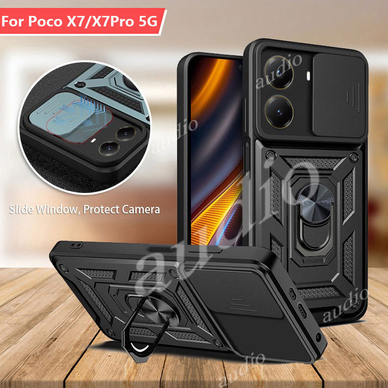 Poco X7 Pro 5G สไลด์เลนส์กล้องกันกระแทกสําหรับ PocoX7 Pro POCO X7Pro PocoX7Pro 5G 2025 เกราะกรณีรถแหวนแม่เหล็กผู้ถือ Push สําหรับ POCO X7 Pro X7Pro 5G ป้องกัน