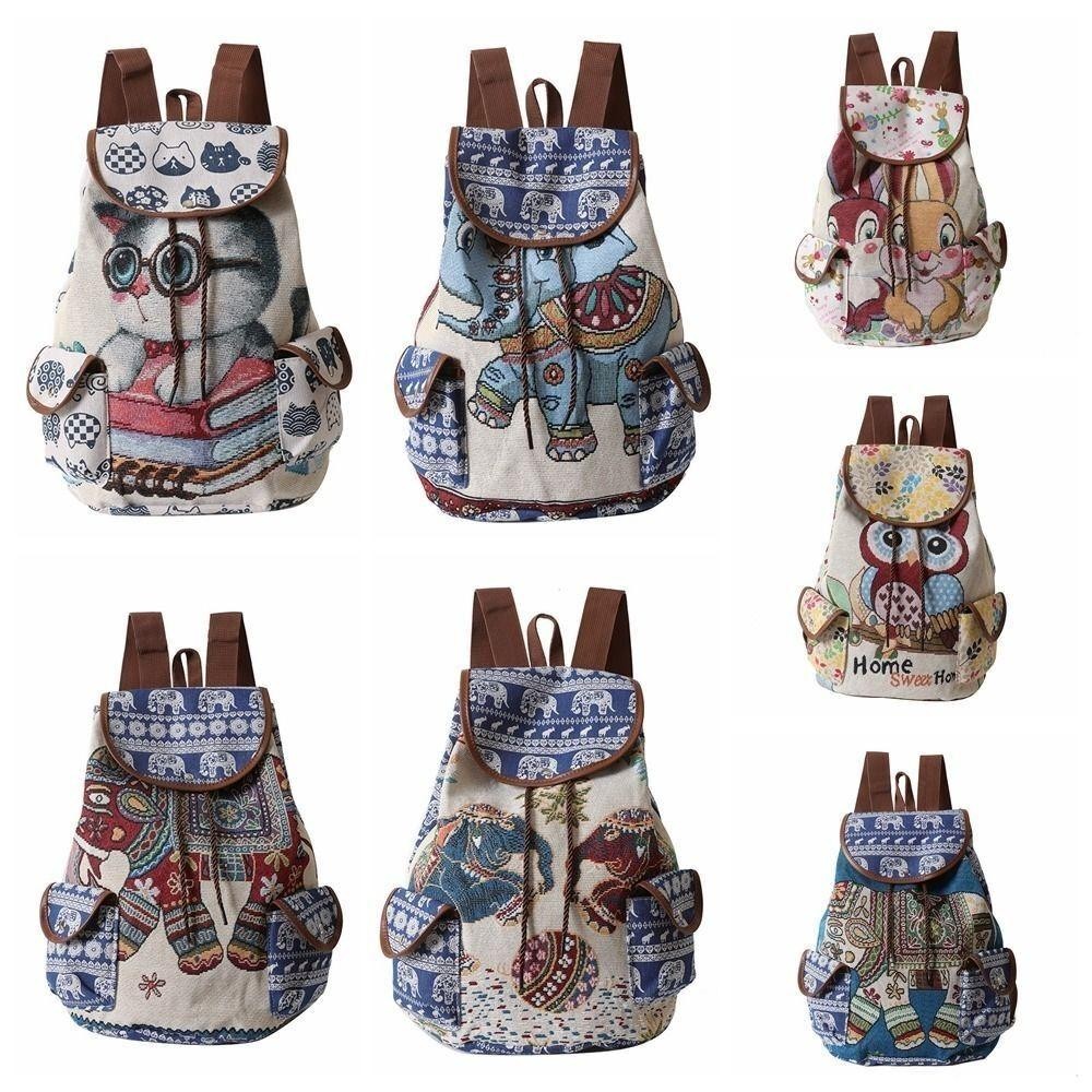 กระเป๋ากลับหัวแบบช้างนกฮูก ทำจากผ้าใบ สไตล์ชาติพันธุ์ สะดวกสบายในการสะพาย - รูปที่ 5