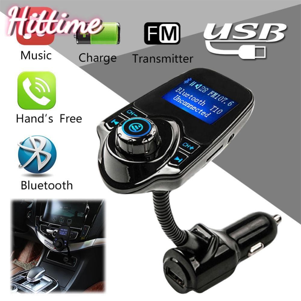 Hittime แฮนด์ฟรีบลูทูธรถชุด MP3 เครื่องเล่นเพลงเครื่องส่งสัญญาณ FM 5V 2.1A USB Car Charger 1.44 "หน้