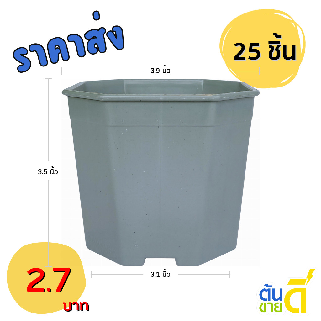 กระถางต้นไม้ กระถาง 8 เหลี่ยม กระถางแคคตัส เบอร์ 4 นิ้ว สีเทา 25 ใบ ชิ้น ยกมัด