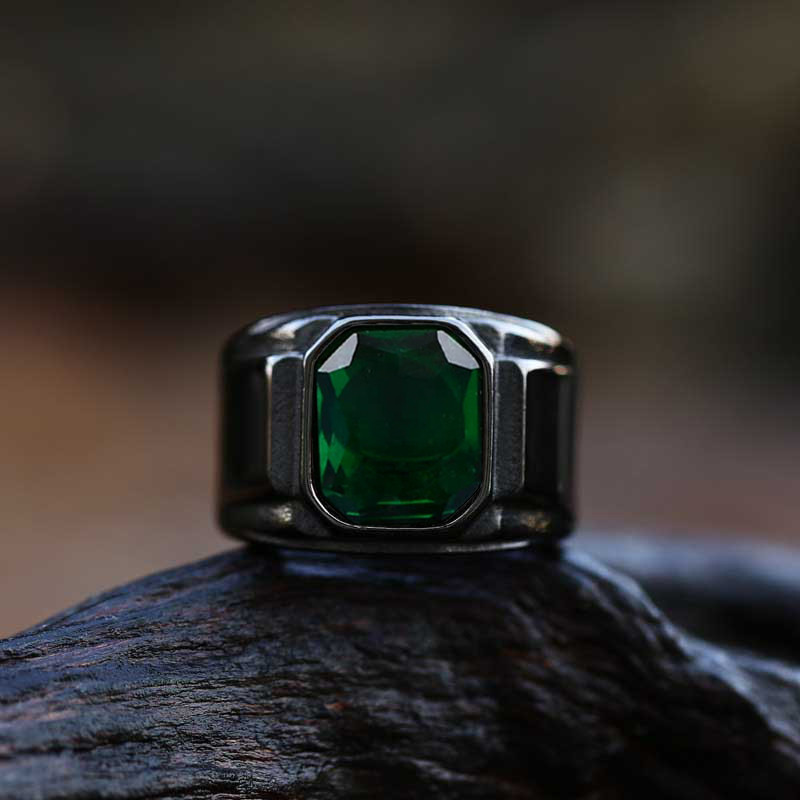 มรกตไพลินสไตล์วินเทจคริสตัลไทเทเนียมเหล็กผู้ชายแฟชั่นเครื่องประดับแหวนแต่งงานหมั้น