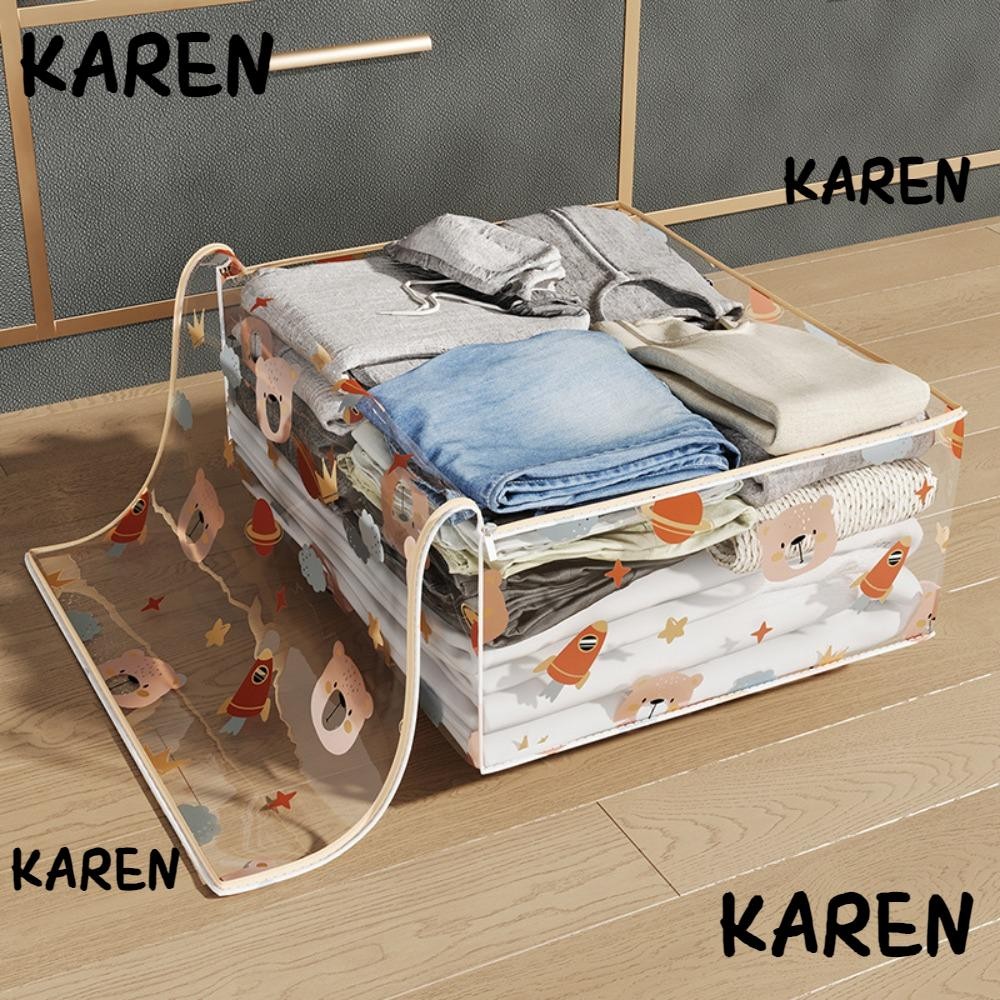 Karen ที่เก็บเสื้อผ้า, กระเป๋าเก็บความจุขนาดใหญ่สามมิติ, กระเป๋าผ้านวมกันฝุ่นแบบใสกันน้ําในครัวเรือน