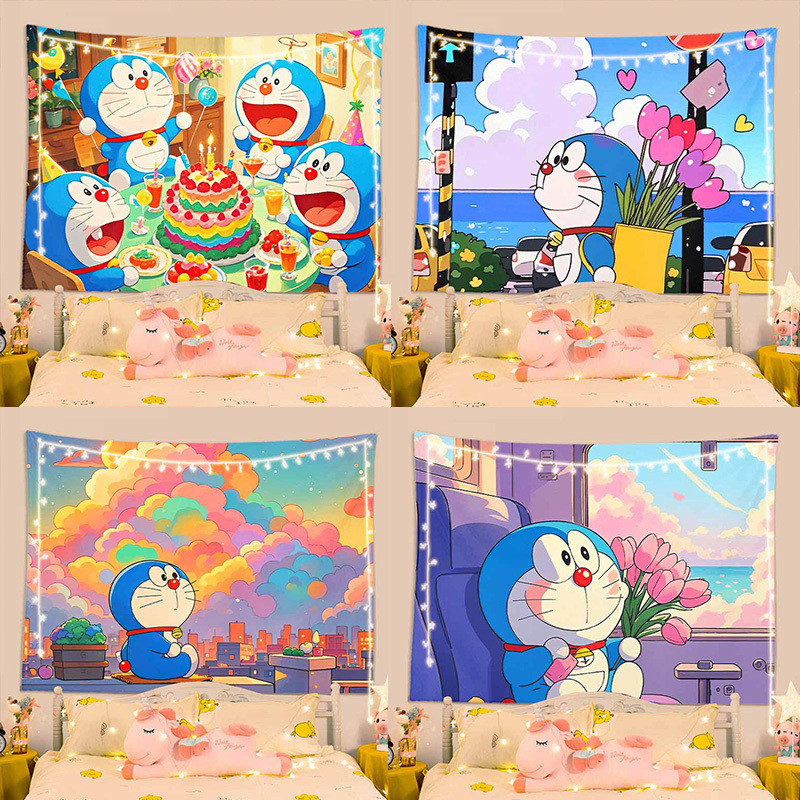 ผ้าพื้นหลังโดราเอมอน ชุดการ์ตูนน่ารัก ผ้าแขวน หอพักนักเรียน ให้เช่าภาพถ่าย ผ้าผนังปรับปรุง