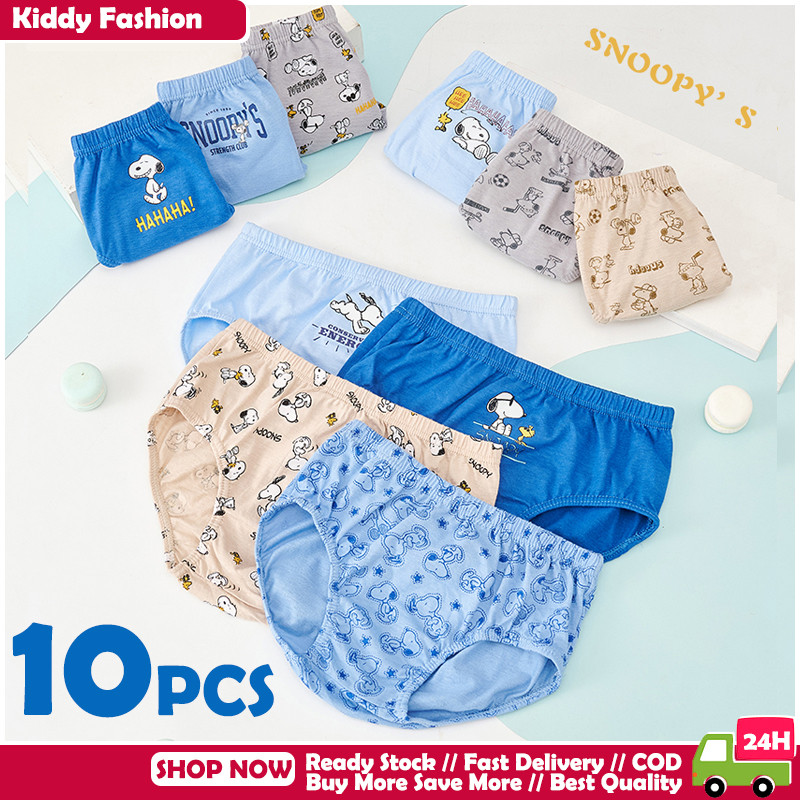 [COD] ชุดชั้นใน 10 ชิ้นสําหรับเด็กผู้ชาย 8 Yrs Old Cotton Snoopy กางเกงเด็ก