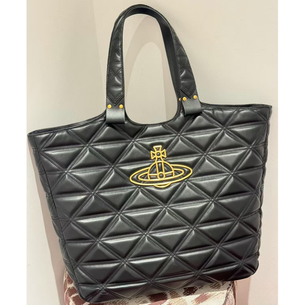 Vivienne Westwood New Saturn Diamond Commuter Tote Bag Single Shoulder Handheld Large Capacity Shopping Bag