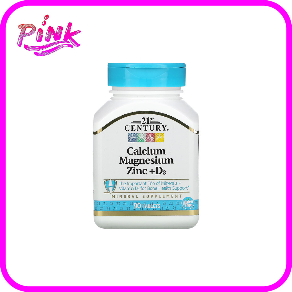 พร้อมส่ง 21st Century, Calcium Magnesium Zinc + D3, 90 Tablets