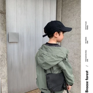 110 - 170 เสื้อแจ็คเก็ตเสื้อกันลมมีฮู้ดสําหรับเด็กผู้ชายฤดูใบไม้ผลิและฤดูใบไม้ร่วง-สไตล์เกาหลีอินเทรนด์สําหรับเด็กใหญ่และกลาง