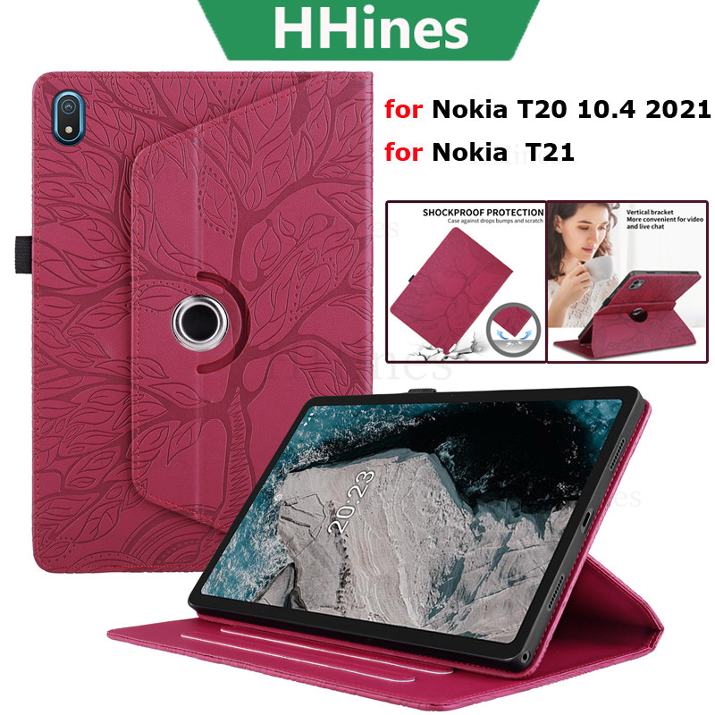 กรณีสําหรับ Nokia T20 10.4 นิ้ว 2021 T21 10.36 แท็บเล็ต 360 องศาหมุนหนัง PU ขาตั้งแท็บเล็ต Funda กันกระแทก