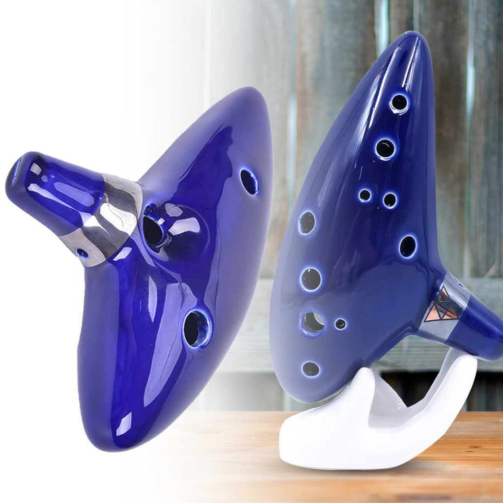 12 หลุม Alto C Ocarina, Blue Pracina เซรามิค Ocarina, Monochrome Glazed Porcelain Ocarina อุปกรณ์เสร