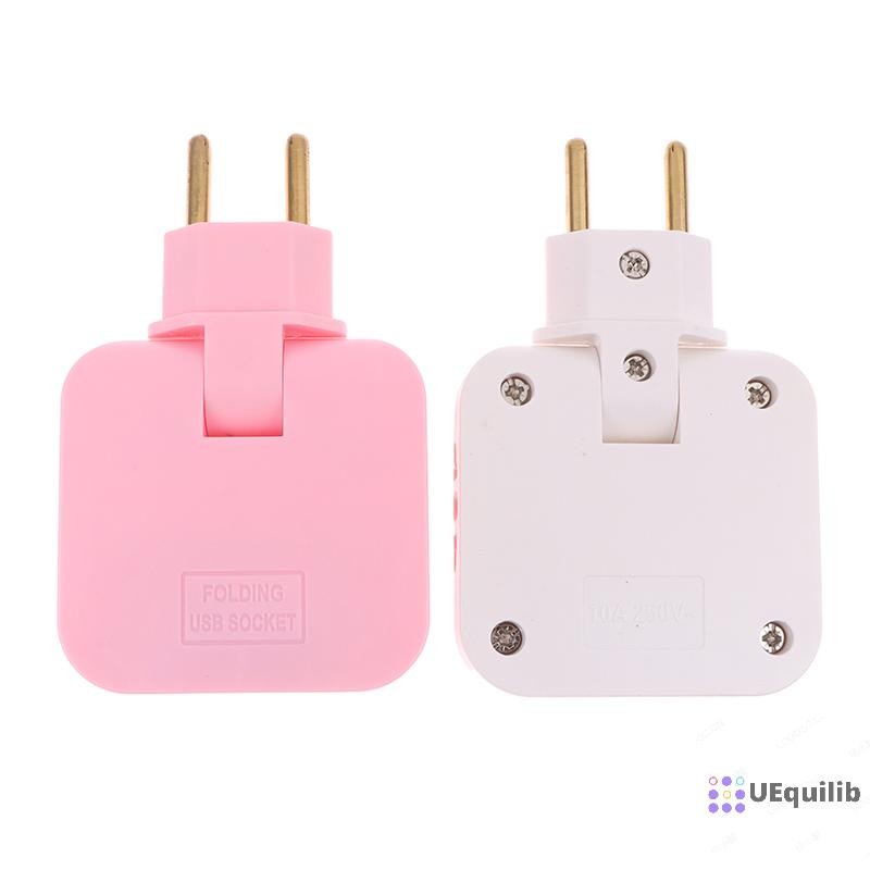 Uequilib EU Plug 180 องศาอะแดปเตอร์โรตารีพับได้ 3 ใน 1 Travel Adapter ปลั๊กไฟฟ้า Power Converter ไฟฟ้า AC Outlet ใหม่