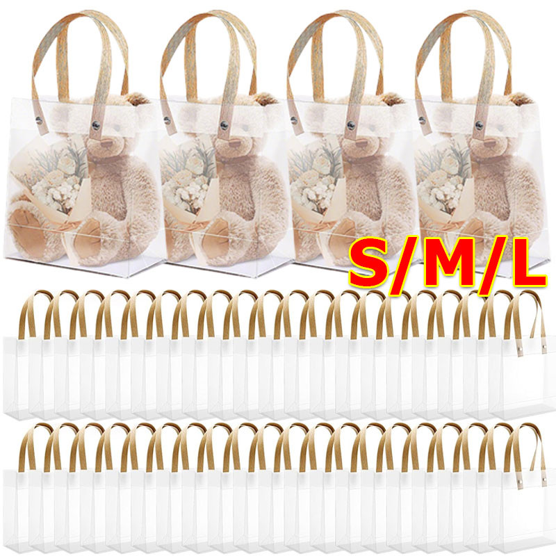 ถุงของขวัญ PVC แบบใช้ซ้ําได้ S/M/L / กระเป๋าของที่ระลึกพลาสติกฝ้า / กระเป๋าถือช้อปปิ้งแบบใส