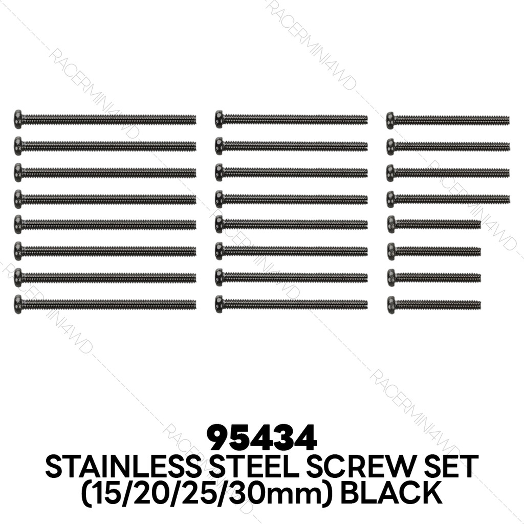 TAMIYA 95434 Mini 4WD 15/20/25/30mm Stainless Steel Screw Set (Black)