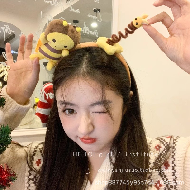 ตุ๊กตาน่ารักผึ้งน้อยคาดศีรษะการ์ตูนสัตว์อุปกรณ์ผมสวนสนุกอุปกรณ์ผมภาพ
