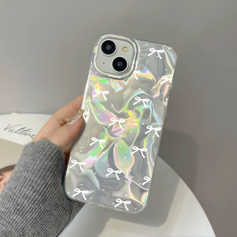 เต็มหน้าจอ โบว์สีขาว 🔥กันได้เคสไอโฟน🔥 16 11 13 15 12 14 Pro Max XR 16 8 7 Plus X XS Max SE หวานรักหัวใจเงาลูกฟูกเคส