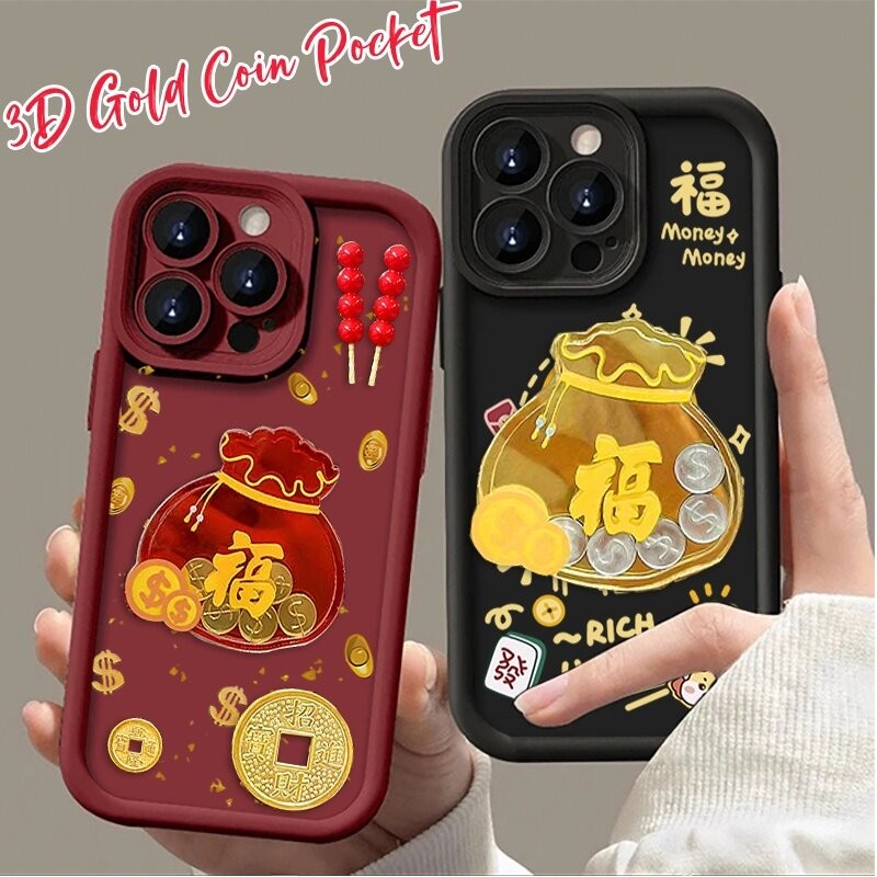 3d Gold กระเป๋าเหรียญสําหรับ Samsung Galaxy A06 A05S A51 A03S A15 A05 A04E A31 A20S A25 A24 A04 A71 A03 A50 A10S A21S ฝาครอบซิลิโคนจีนปีTPUปลอกปีใหม่
