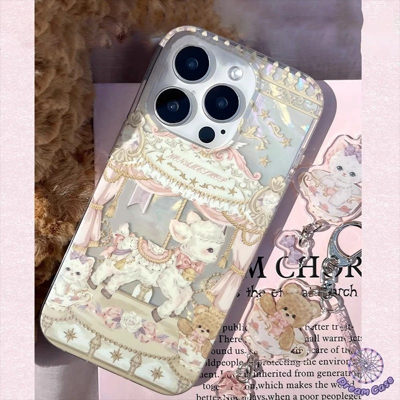 การ์ตูนม้าหมุนแกะน่ารักรูปแบบเปลือกอ่อน เคส IPhone 11 17 AIR 16 15 13 14 12 Pro Max X XS XR 8 16 7 15 14 Plus SE 2020