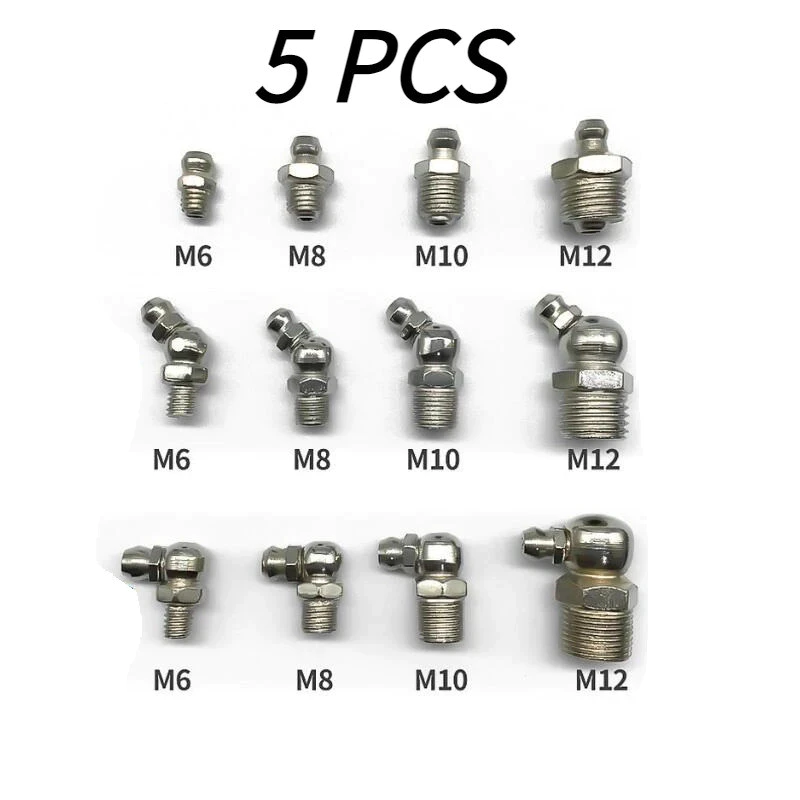 หัวอัดจารบีสแตนเลส ปลอดสนิม แบบตรง 45° 90° เกลียวมิล M6 M8 M10 (304 Stainless Steel Grease Nipple)