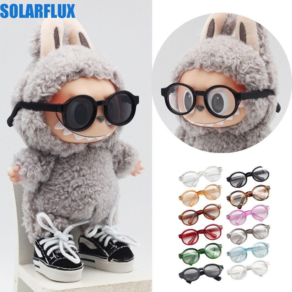 Solarflux Labubu Time แว่นตาทรงกลม, อุปกรณ์เสริมตุ๊กตาโปร่งใสทรงกลม, น่ารัก|ตุ๊กตาสีลูกกวาดพลาสติกแว่นตากลมเครื่องประดับตุ๊กตา