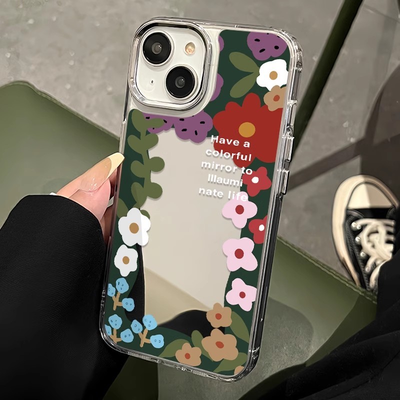 Insสไตล์ล้อมรอบด้วยดอกไม้กระจกเคสโทรศัพท์สําหรับvivo V40 V30E V30 V29 V27 Z7 T2 Y200 Pro V29E V25E V