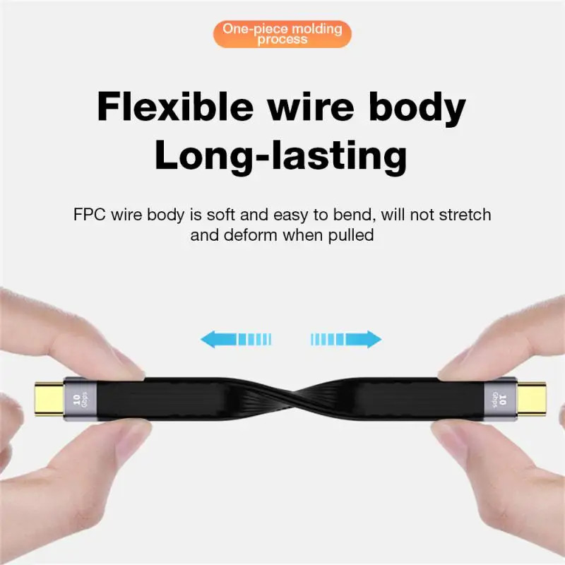 สั้นพิเศษ USB To Type C สาย Quick Charge FPC สาย USB 3.1 Gen 2 USB C 4K 10Gbps Sync ข้อมูลสาย