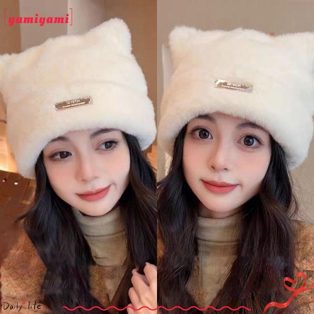 ยามิยะมิ หมวกอบอุ่น, เลียนแบบขนมิงค์เปิดเผยใบหน้าหมวกถักขนาดเล็ก, น่ารักป้องกันแสงแดดหูแมวระบายอากาศหมวกเย็นฤดูใบไม้ร่วง