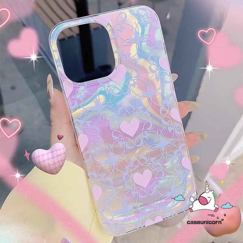 การ์ตูนที่มีสีสัน Love Heart น่ารัก Dreamy ภาพวาดสําหรับ IPhone 16 13 15 11 14 12 Pro Max XR 7Plus X XS Max 8 16 7 15 14 Plus SE หรูหรา Candy กระดาษรูปแบบกรณี