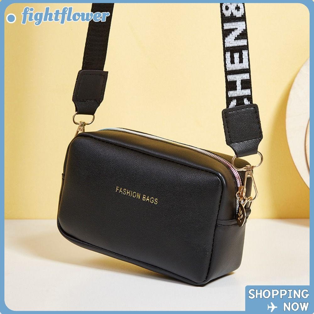 Fight Casual Messenger Bag, Wide Letter Strap Travel Purse Women Handbag, Fashion Square PU Leather Small Phone Crossbody Bag